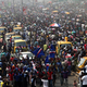 People crowd Gani Fawehinmi freedom square on the fifth day of a protest against a fuel subsidies removal in Lagos Jan. 13, 2012
